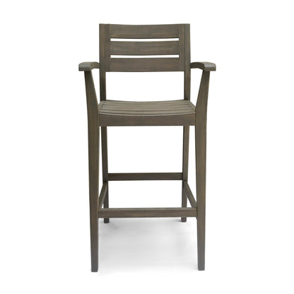 Stamford Barstool HouseOfZazla; dark brown wooden stool with arms and slatted back on Tampa Home & Garden Store
