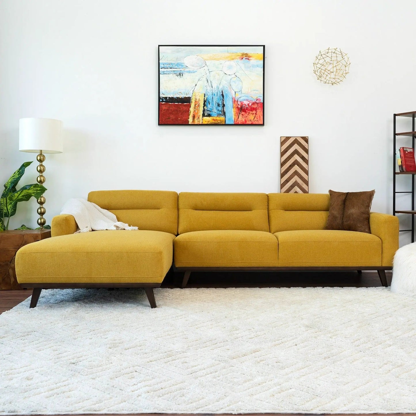 Ella L-Shaped Sectional Couch in mustard-yellow fabric by Unique Piece Furniture on Tampa Home & Garden Store