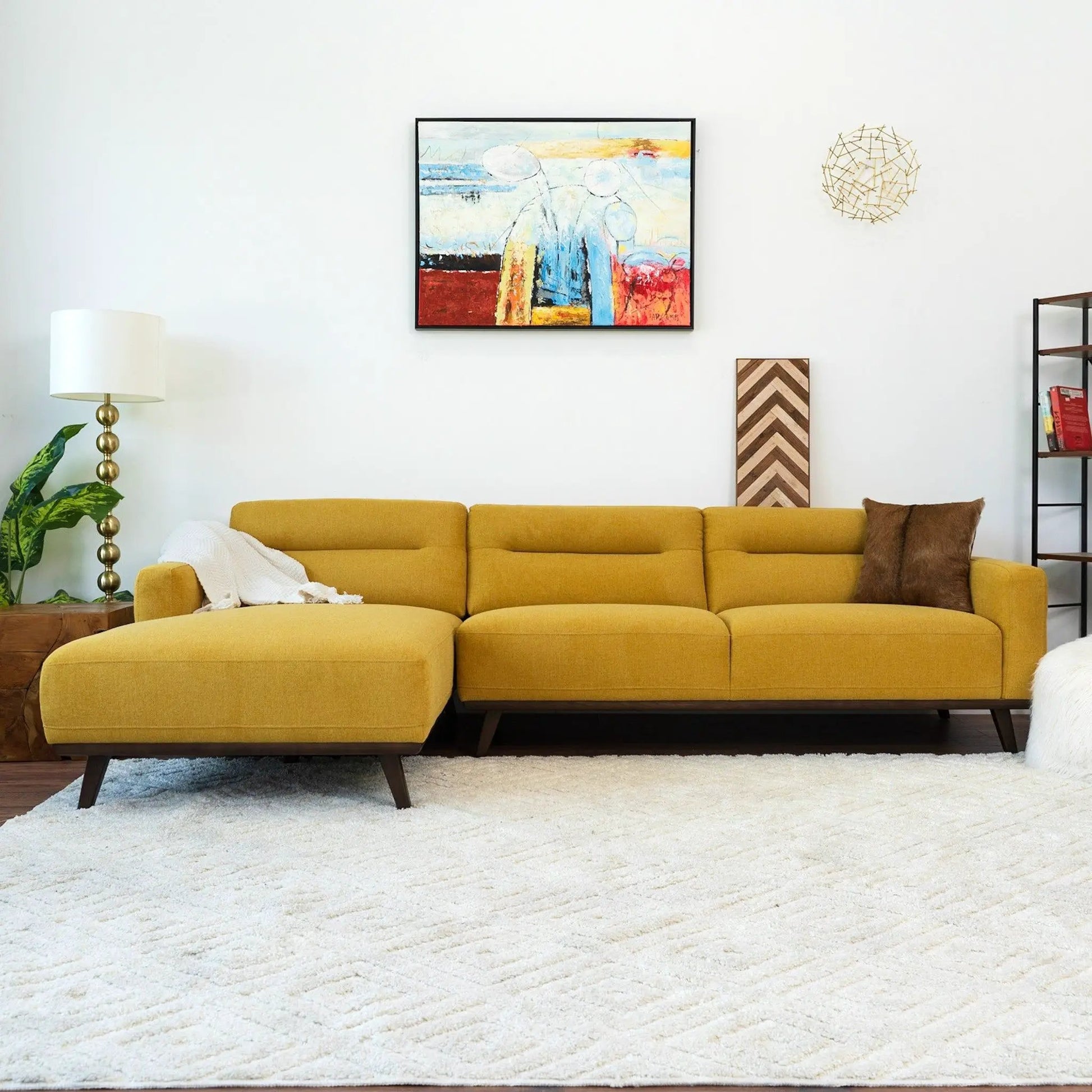 Ella L-Shaped Sectional Couch in mustard-yellow fabric by Unique Piece Furniture on Tampa Home & Garden Store
