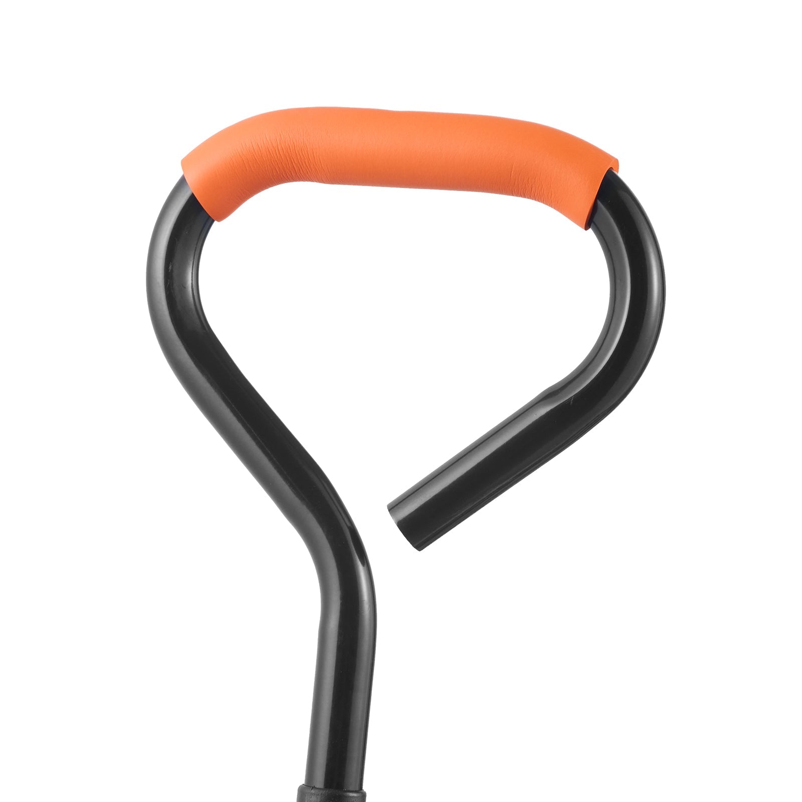 Metal garden dump cart handle with orange padded grip on black tubular frame on Tampa Home & Garden Store
