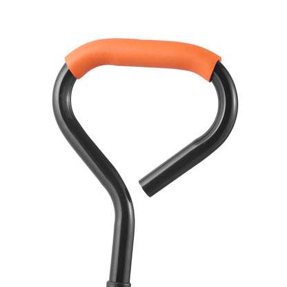Metal garden dump cart handle with orange padded grip on black tubular frame on Tampa Home & Garden Store