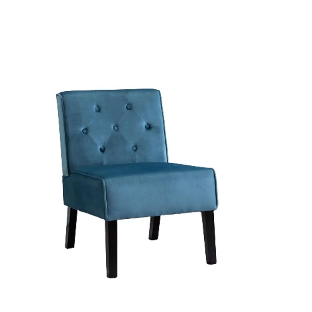 Reese armless button-tufted blue velvet living room accent chair with dark wood legs on Tampa Home & Garden Store