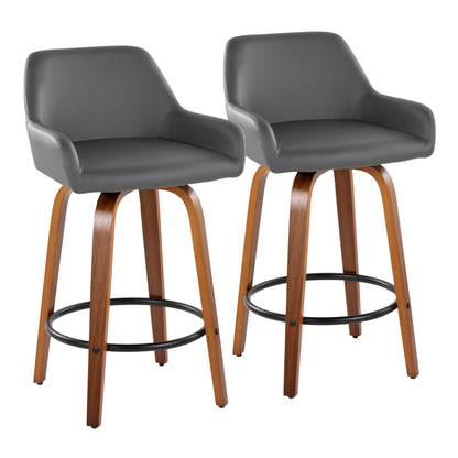 Counter stool set, gray faux leather, round footrests, curved wood legs, 2-pack on Tampa Home & Garden Store