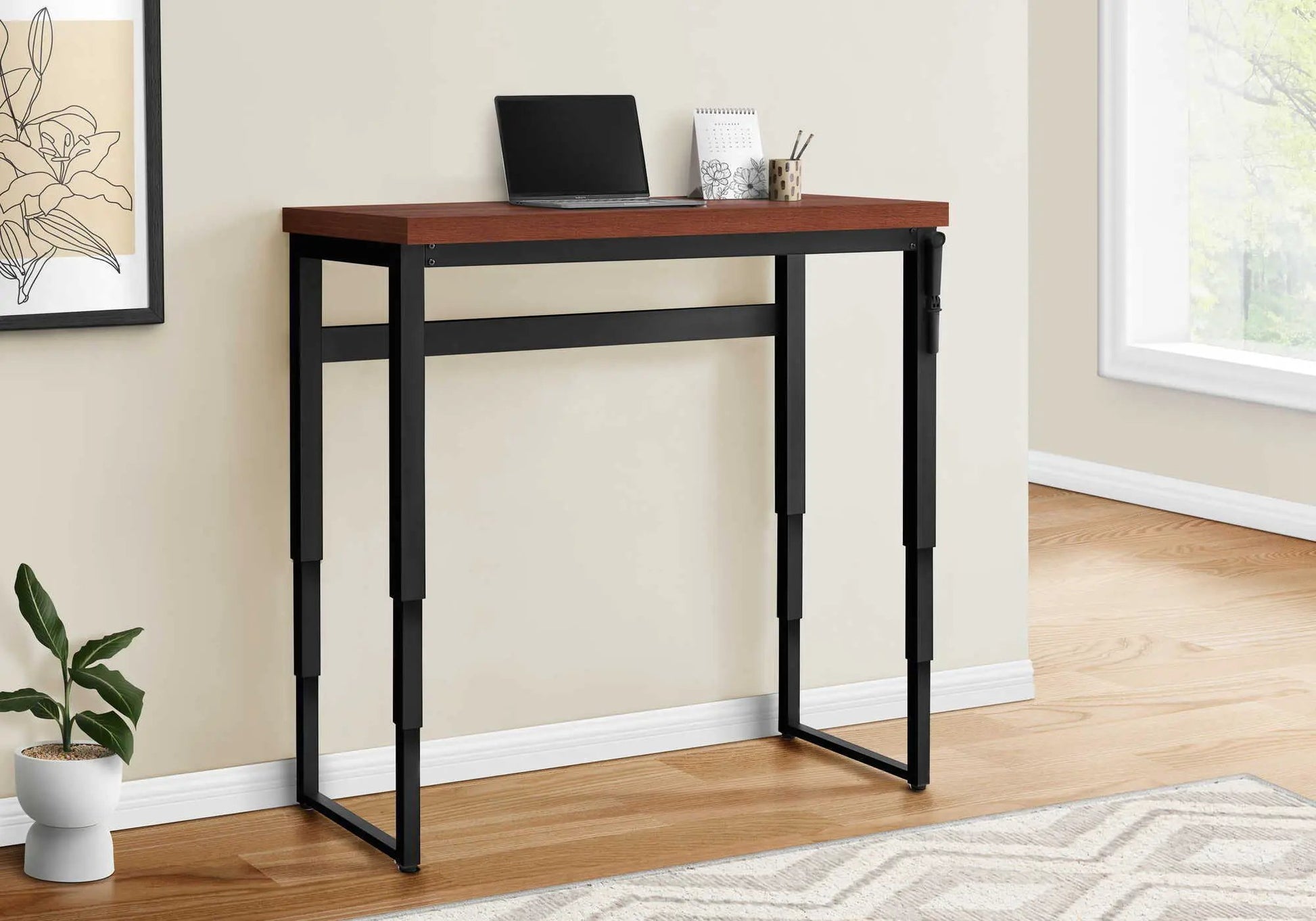 Computer Desk standing adjustable with wood top and black metal frame on Tampa Home & Garden Store