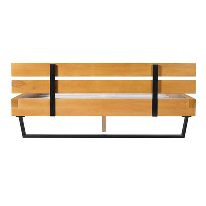 a Queen Pine Bed Frame and Black Iron Accents