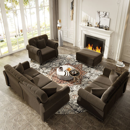 Upholstered Sofa Set with Nailhead and Pillows