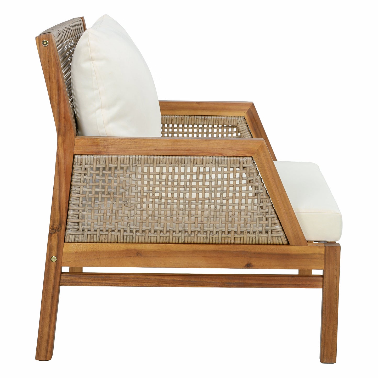 Solid Acacia Wood Patio Club Chair and Wicker