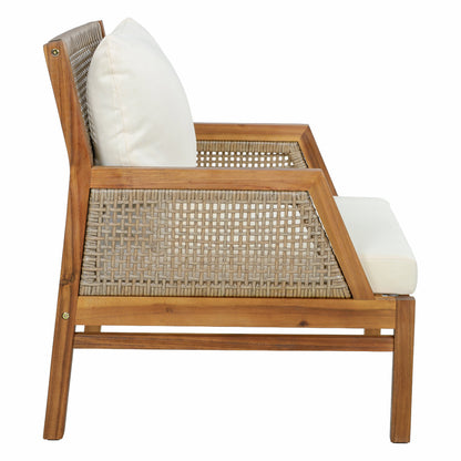 Solid Acacia Wood Patio Club Chair and Wicker