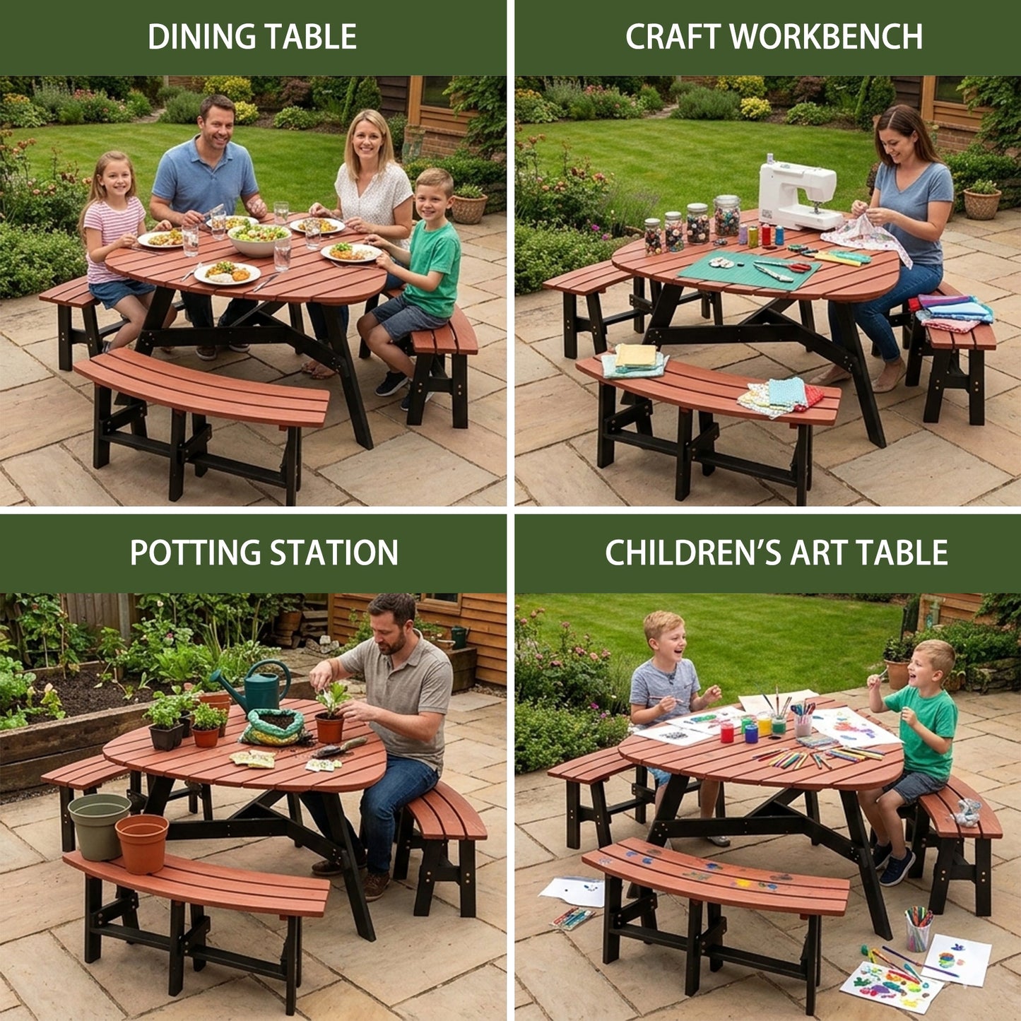 Rustic Outdoor Fir Wood Picnic Table with Six Seats