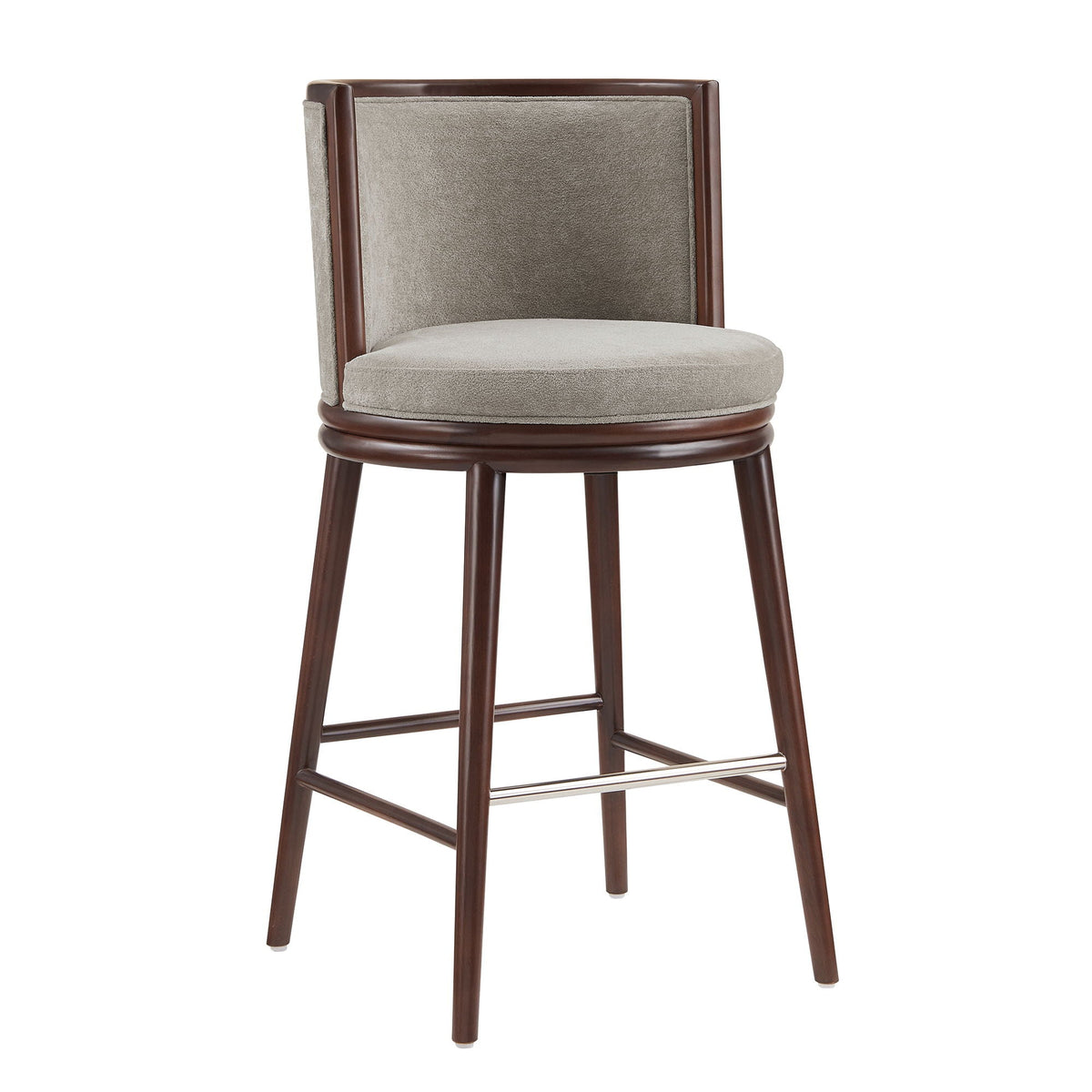 Evalyn Dove Barstool, 28-30 in griege fabric, dark wood frame, stainless steel footrest HouseOfZazla on Tampa Home & Garden Store