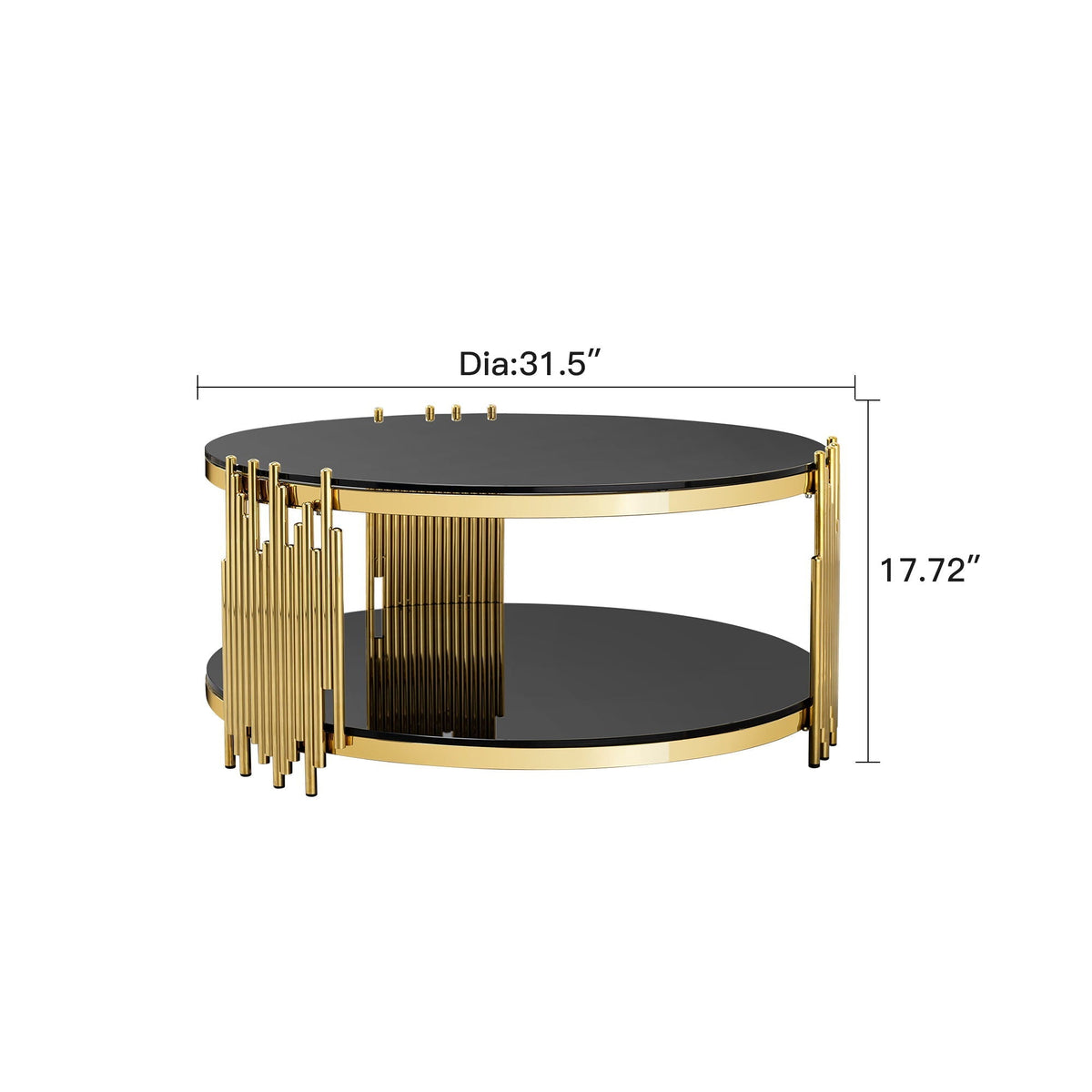Elegant round side table with double layer tempered glass top gold frame HouseOfZazla on Tampa Home & Garden Store