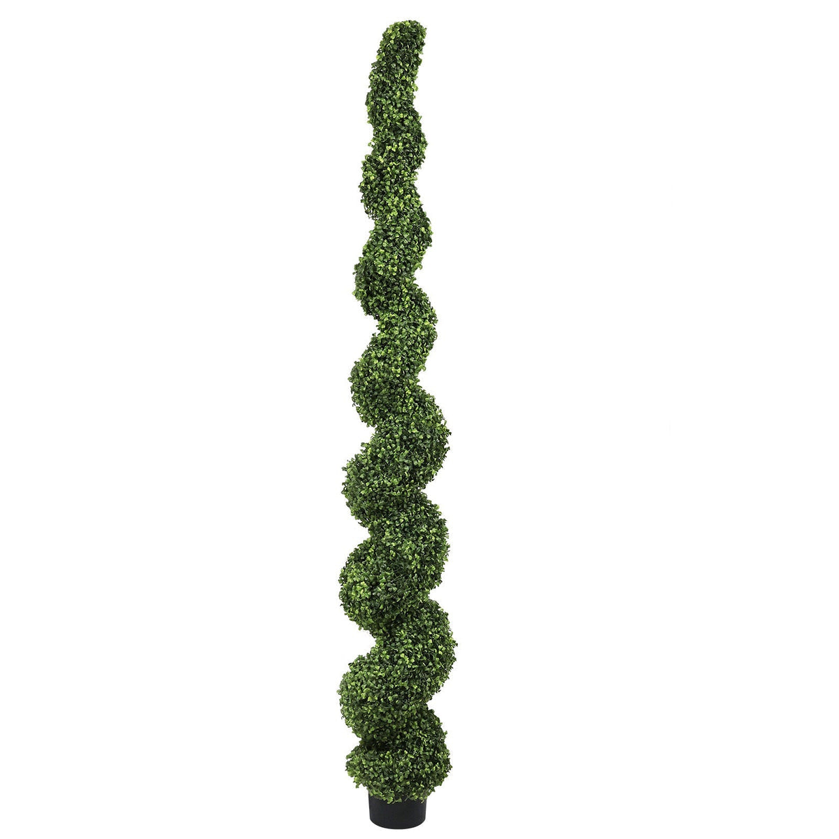 7FT Spiral Topiary Tree faux boxwood leaves in black pot HouseOfZazla outdoor décor on Tampa Home & Garden Store