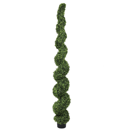 7FT Spiral Topiary Tree faux boxwood leaves in black pot HouseOfZazla outdoor décor on Tampa Home & Garden Store