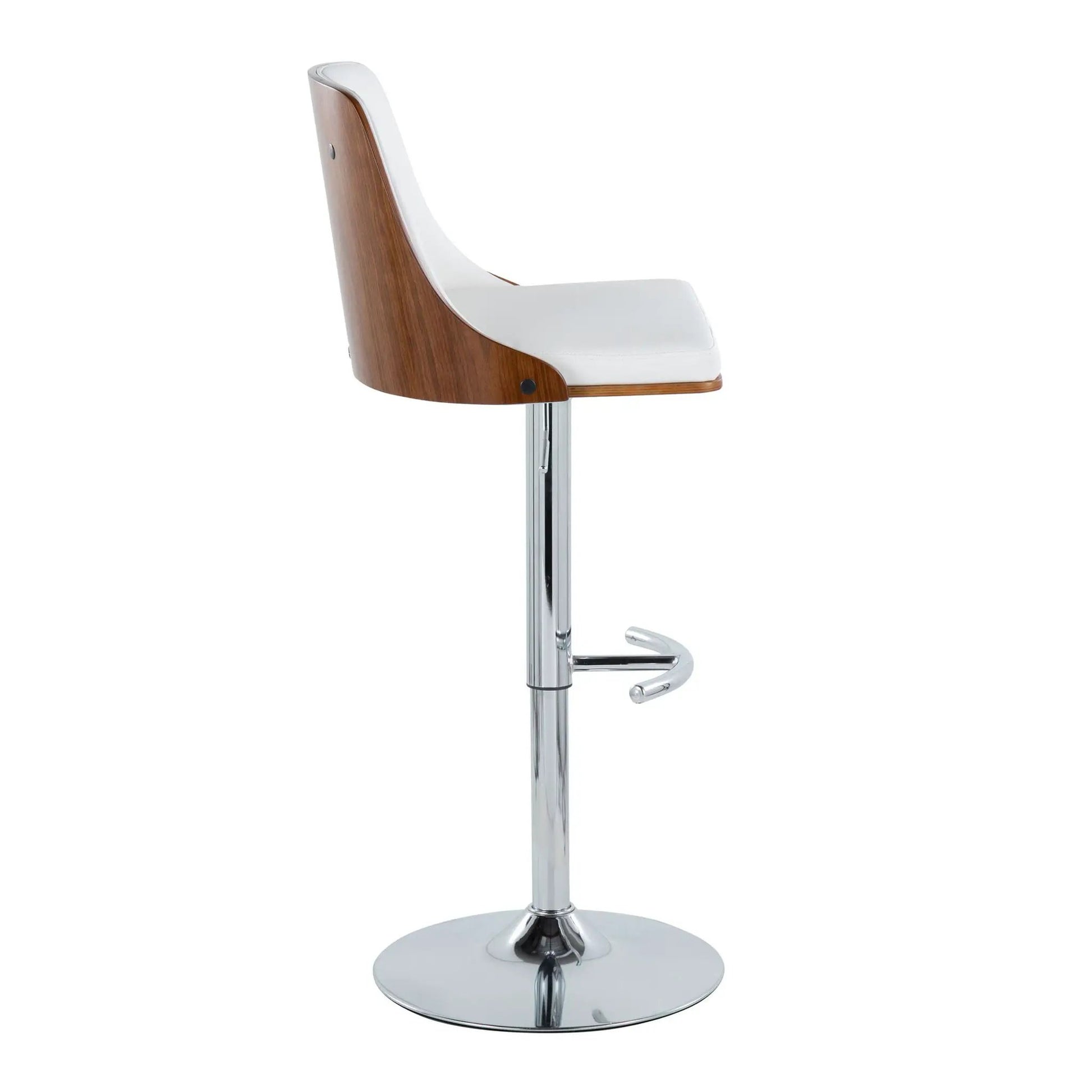 Gianna adjustable barstool white seat with wood back chrome pedestal set of 2 on Tampa Home & Garden Store
