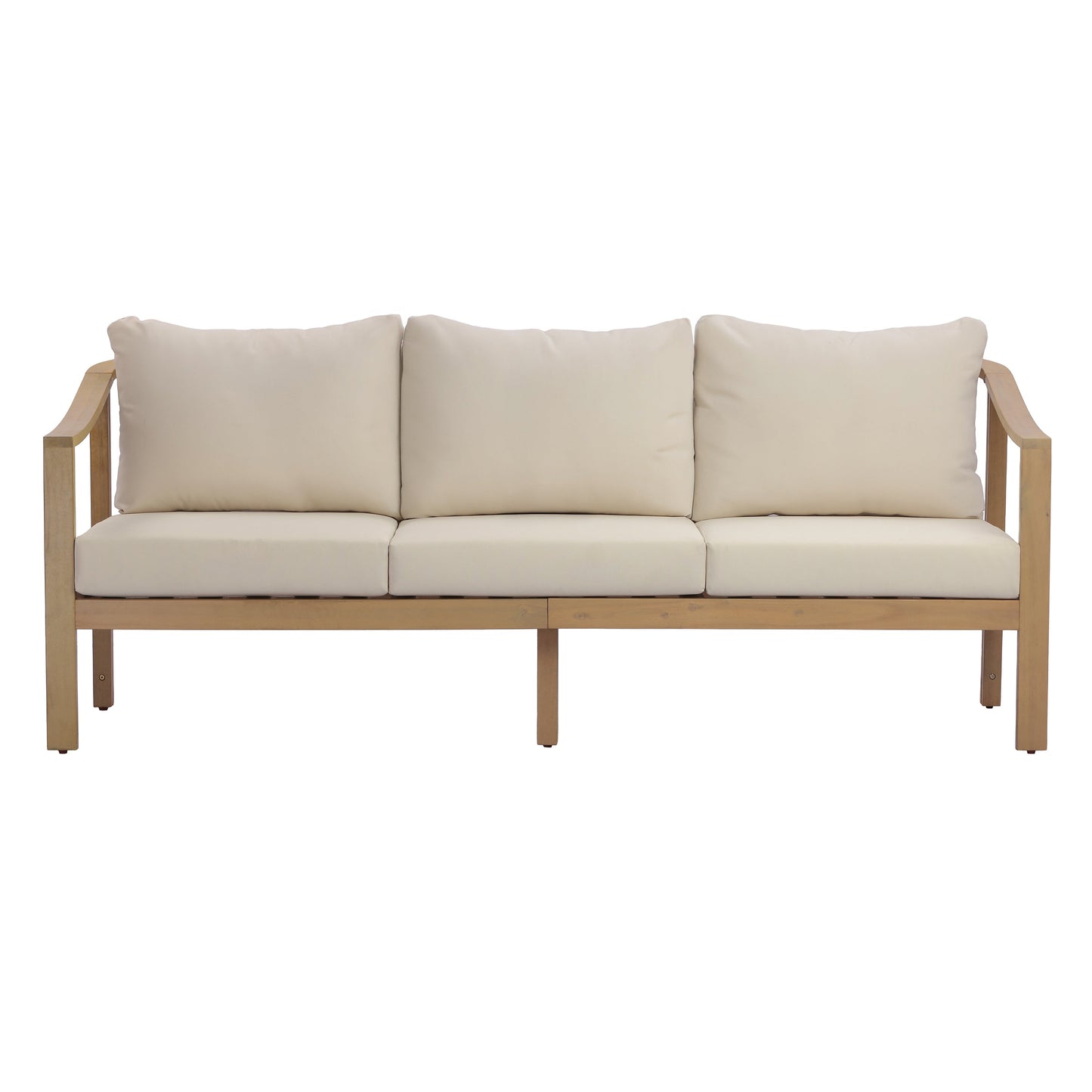 Outdoor Acacia Wood Sofa with Beige Cushions