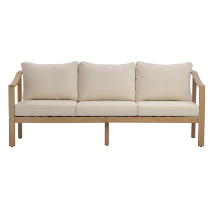Outdoor Acacia Wood Sofa with Beige Cushions