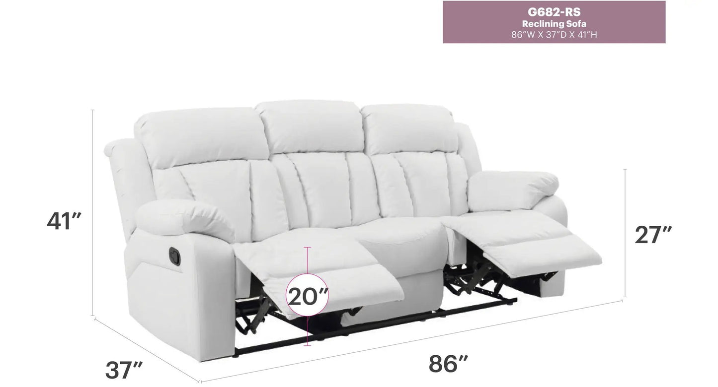 Reclining white upholstered sofa Elegant by Unique Piece Furniture, 86in wide with footrests on Tampa Home & Garden Store