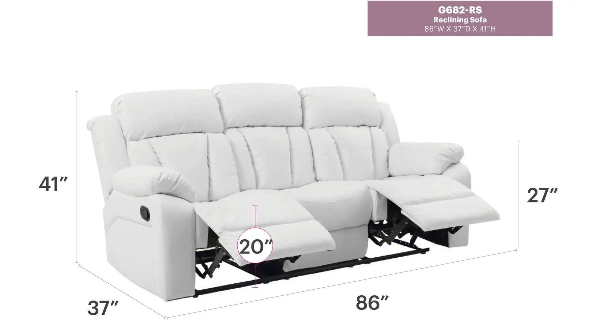 Reclining white upholstered sofa Elegant by Unique Piece Furniture, 86in wide with footrests on Tampa Home & Garden Store