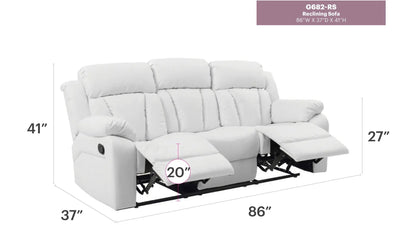 Reclining white upholstered sofa Elegant by Unique Piece Furniture, 86in wide with footrests on Tampa Home & Garden Store