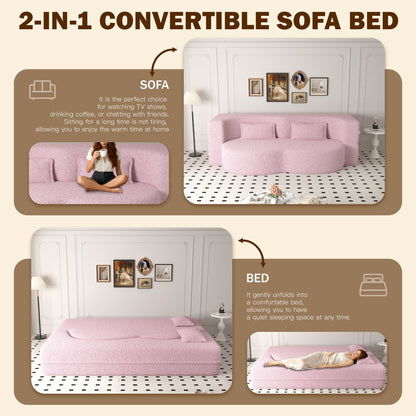 Modern Floor Sleeper Sofa Bed And Two Pillows