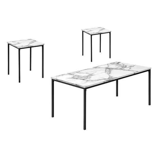 Table set: marble-top coffee and end tables with black metal frames, set of 3 on Tampa Home & Garden Store