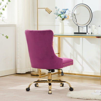 Office chair purple velvet tufted upholstery, gold-tone base and casters HouseOfZazla on Tampa Home & Garden Store