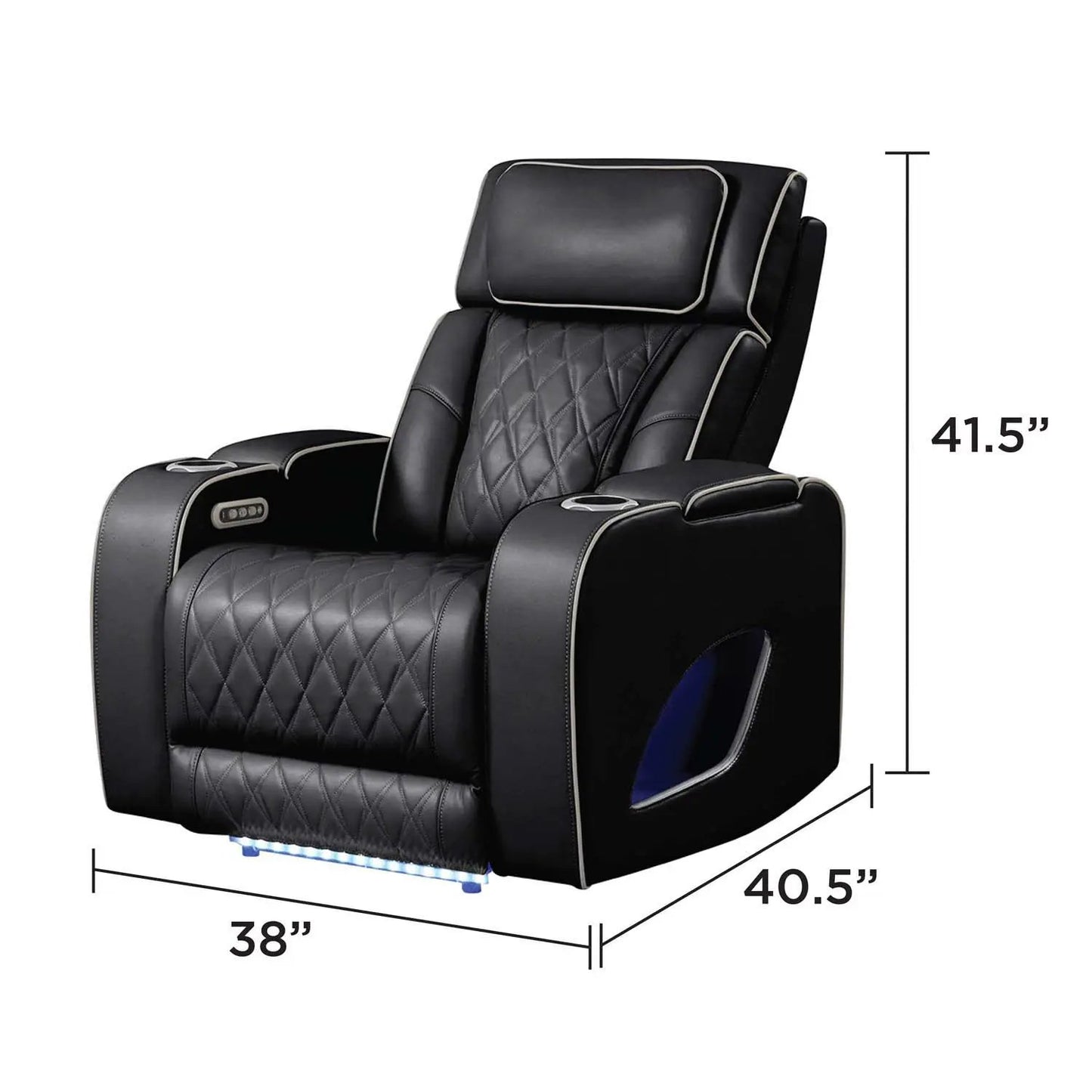 Fortuner Power Reclining Chair black leather with diamond stitching built-in arm controls on Tampa Home & Garden Store