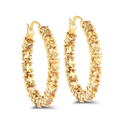 4.80ct Citrine Hoop Earrings in gold-tone metal with round stones on Tampa Home & Garden Store