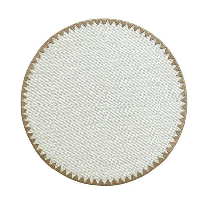 Montana placemat round cream woven with bold geometric brown trim by Talah Home on Tampa Home & Garden Store