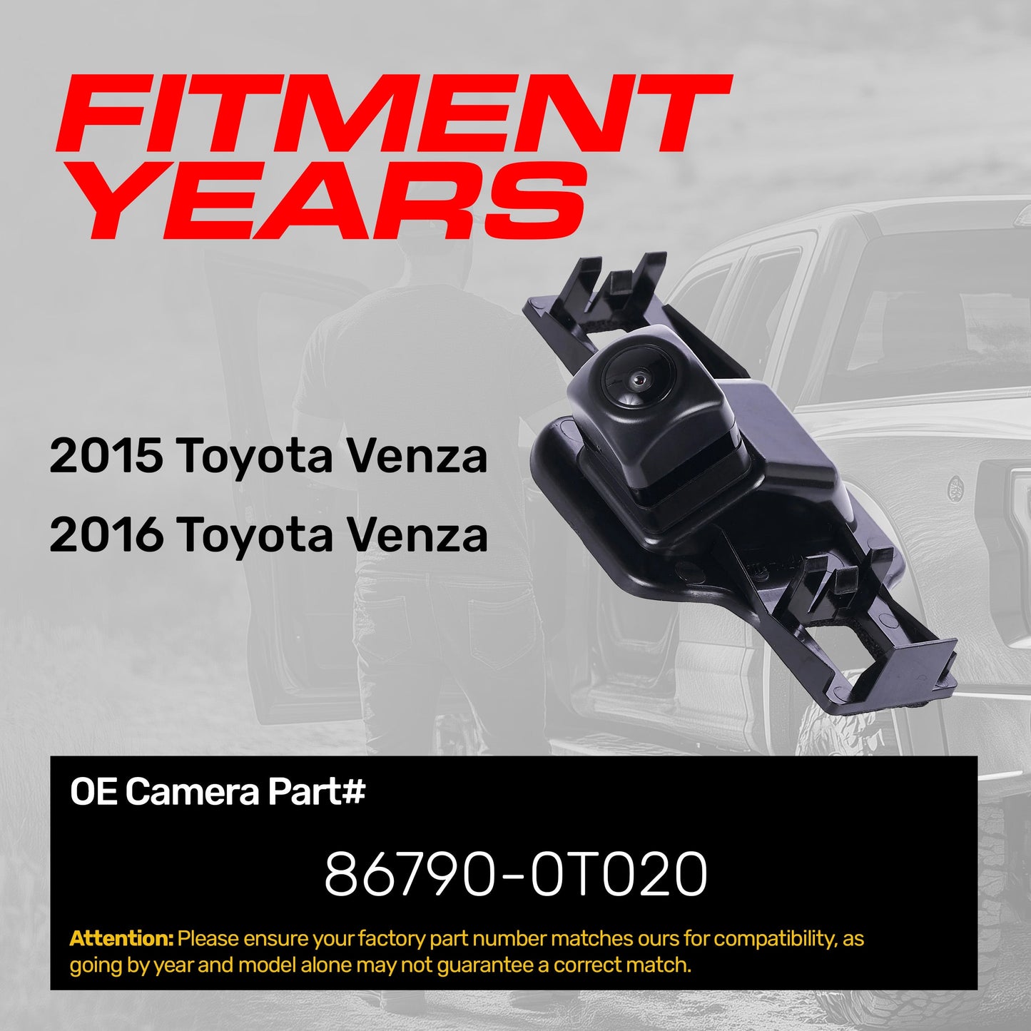 Backup camera 2015-2016 Toyota Venza OEM 86790-0T020 Master Tailgaters black housing on Tampa Home & Garden Store