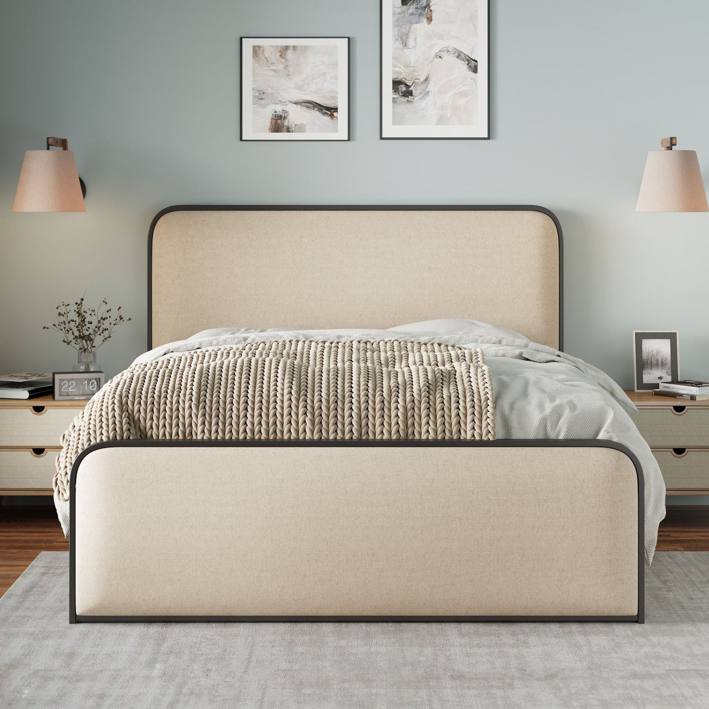 Modern Curved Upholstered Headboard and Footboard