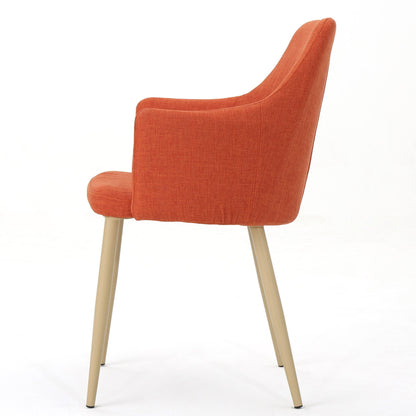Elegant arm chair with contoured back in orange fabric and light wood legs on Tampa Home & Garden Store
