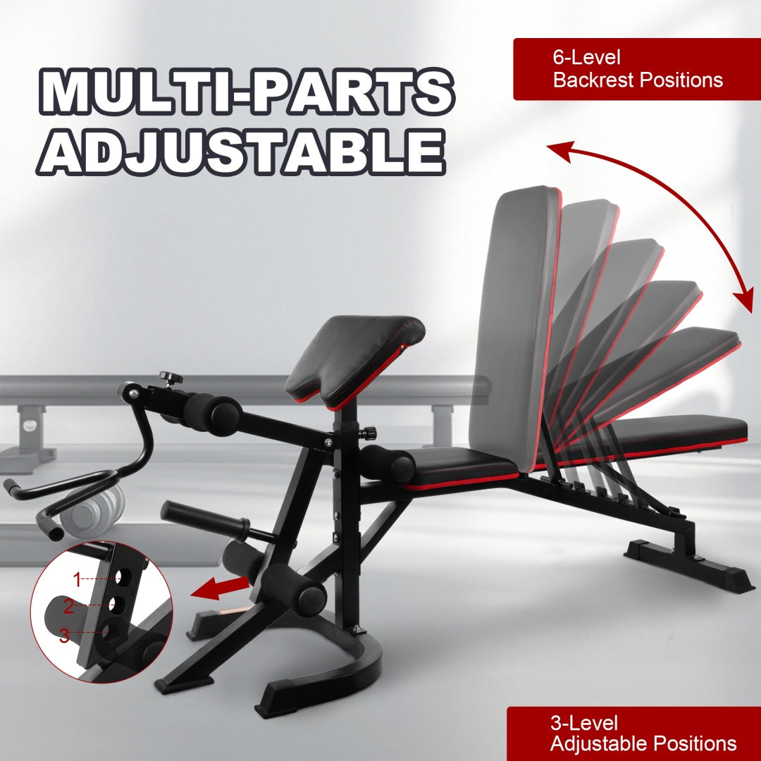 Adjustable weight bench with squat rack and leg extension, UpTrend Deals, black/red padding on Tampa Home & Garden Store