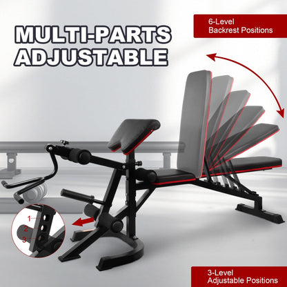 Adjustable weight bench with squat rack and leg extension, UpTrend Deals, black/red padding on Tampa Home & Garden Store