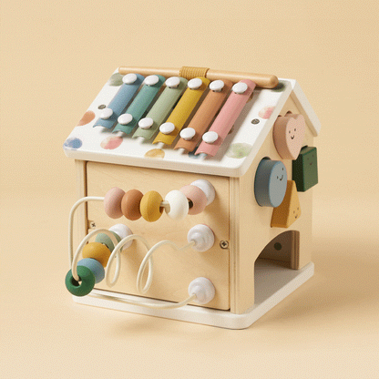 Tiny Land Cottage Morandi activity cube with pastel xylophone bars on Tampa Home & Garden Store