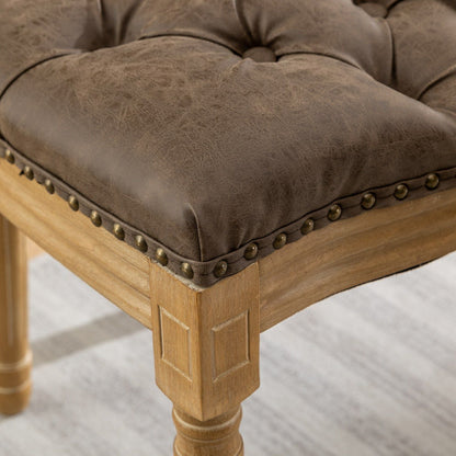 French style solid wood dining chair with nailhead trim and brown distressed faux leather cushion on Tampa Home & Garden Store