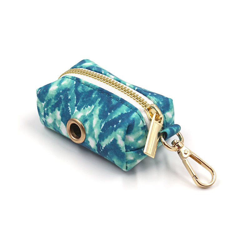 Waste bag holder pouch teal tie-dye fabric with gold zipper and clip Pet Zen on Tampa Home & Garden Store