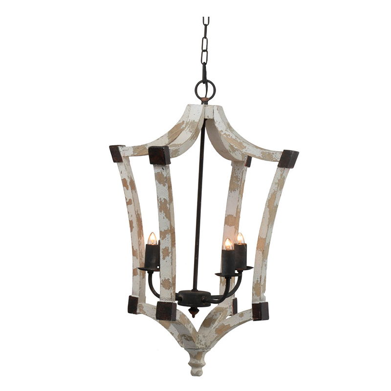 4 Light Chandelier cream distressed finish hanging light fixture with candle-style bulbs and adjustable chain on Tampa Home & Garden Store