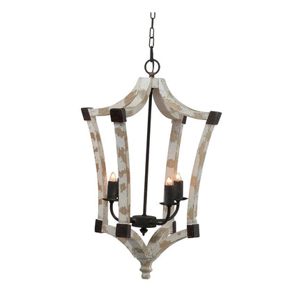 4 Light Chandelier cream distressed finish hanging light fixture with candle-style bulbs and adjustable chain on Tampa Home & Garden Store