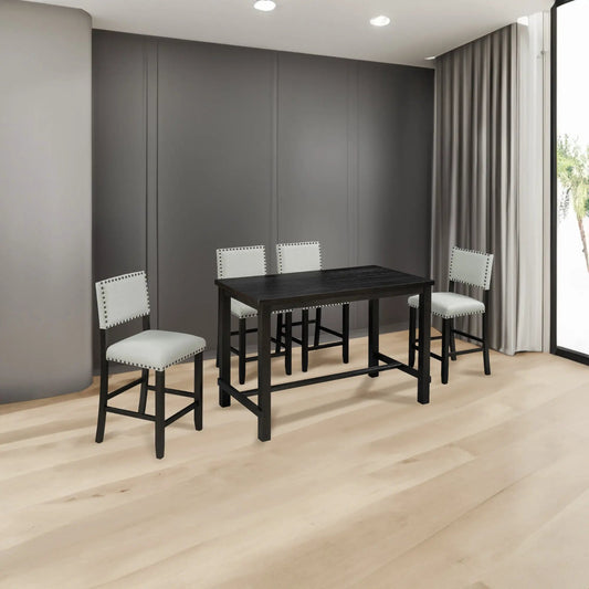Trexm 5-Piece Counter Height Dining Set Espresso with dark wood table and light gray chairs on Tampa Home & Garden Store