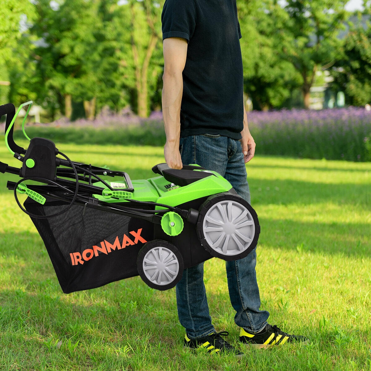 Escarificador eléctrico de 15 pulgadas y 13 amperios con bolsa recolectora y cuchillas extraíbles - Verde