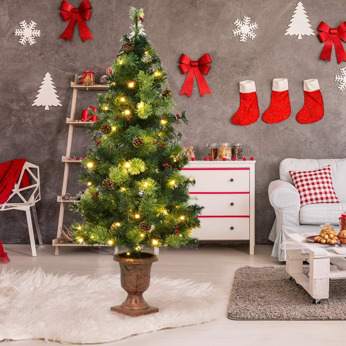 LED Christmas Tree with Red Berries Pine Cones DirectDeals, artificial tree with warm white lights on Tampa Home & Garden Store