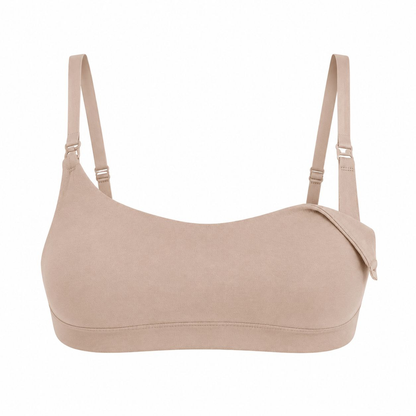 Nursing Bralette beige organic cotton with adjustable straps and side knot detail on Tampa Home & Garden Store