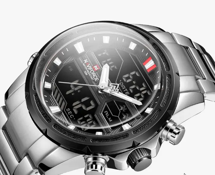 Mens Waterproof Analog Digital Watch Stainless