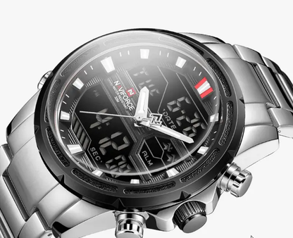 Mens Waterproof Analog Digital Watch Stainless