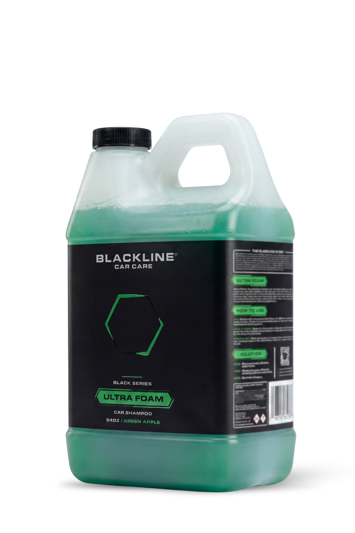 Ultra Foam car shampoo bottle by Blackline Car Care with green liquid and black label on Tampa Home & Garden Store