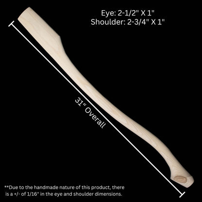 Axe handle Whiskey River Heritage 30C natural wood with eye and shoulder measurements diagram on Tampa Home & Garden Store