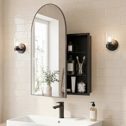 Wall Mounted Storage Cabinet With Arched Mirror