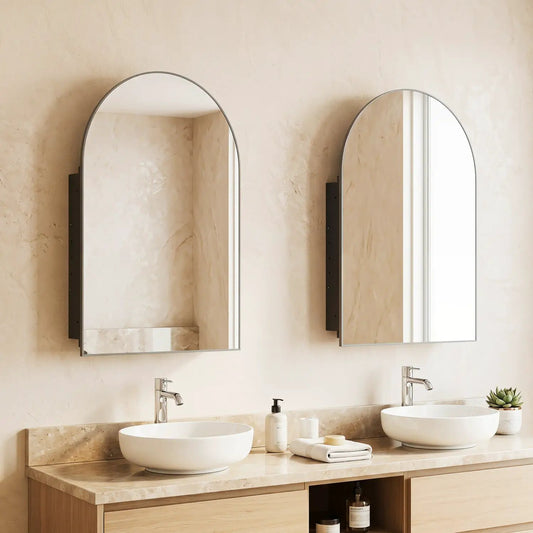 Wall Mounted Storage Cabinet With Arched Mirror