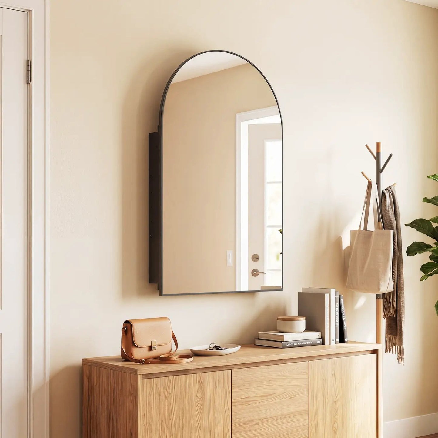Wall Mounted Storage Cabinet With Arched Mirror